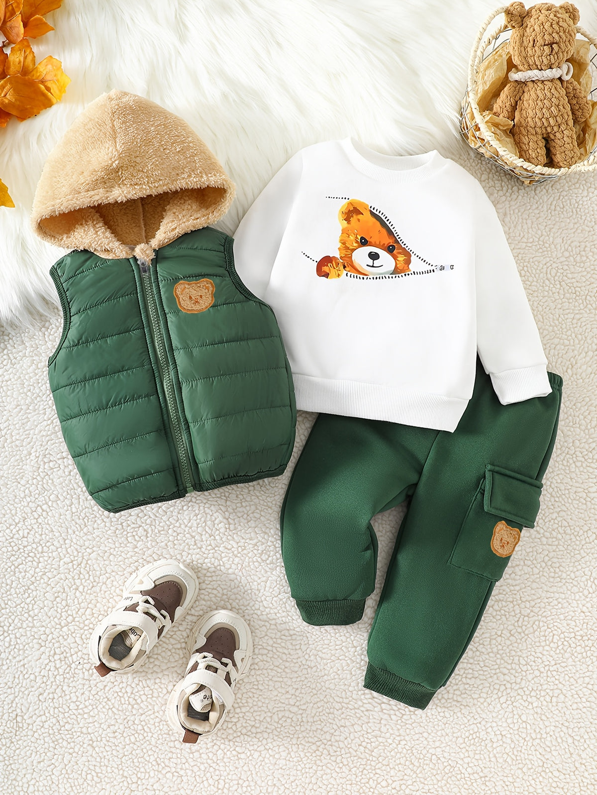 3pcs Set, Baby Boy Teddy Bear Suit