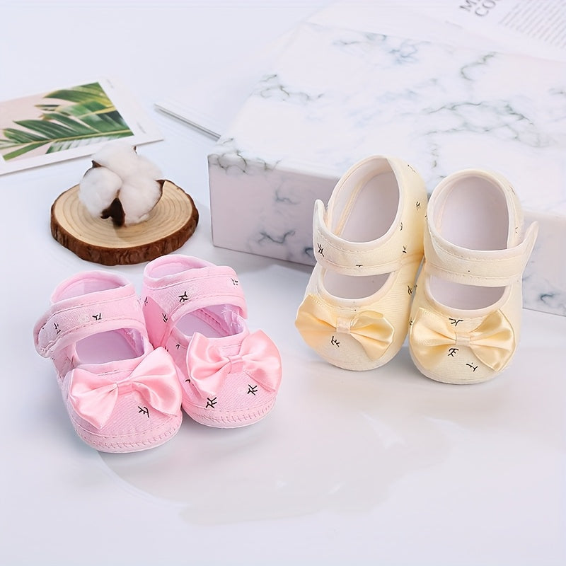 1 Pair Baby Shoes, Cute Bow Design, Suitable for Indoor And Outdoor Slip-Resistant Learning to Walk, Soft Flat Shoes for Infants