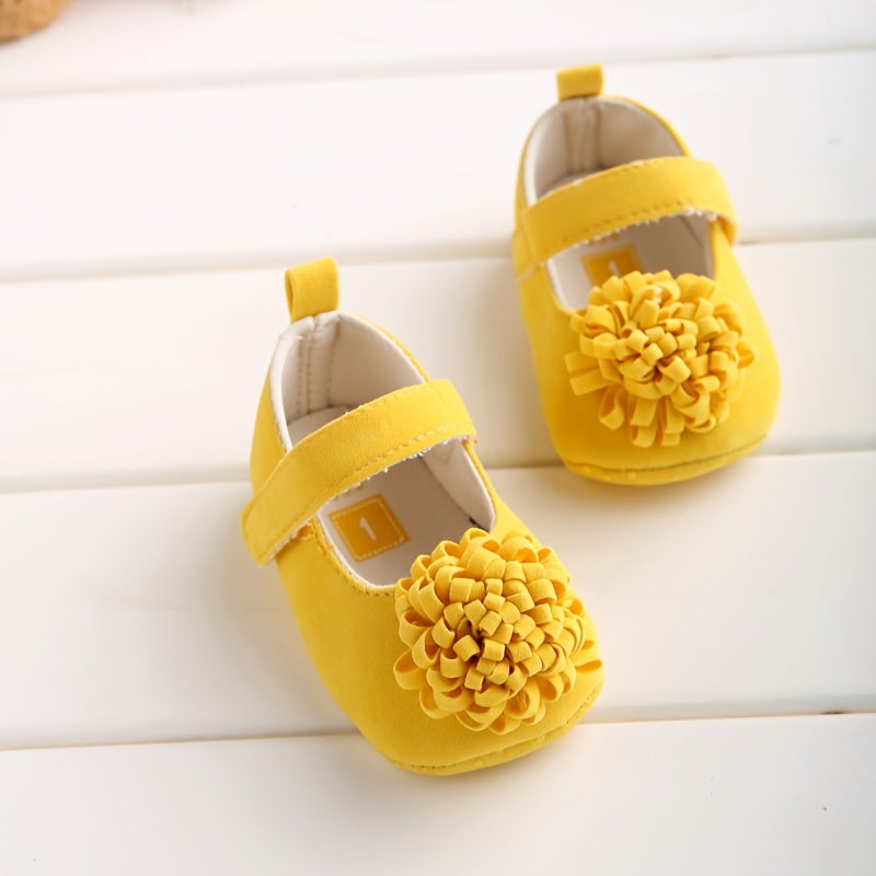0-1 Year Spring/Autumn Children's Shoes for Girls, Cute Flower-Decorated Princess Shoes, Soft-Soled Comfortable First Walking Shoes