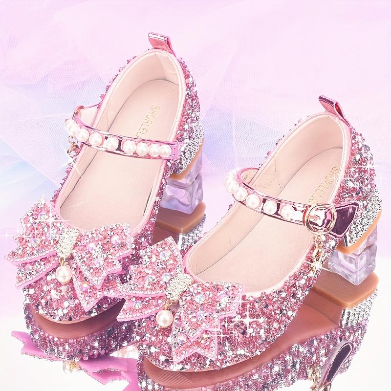 Girl's Princess Shoes, Host Catwalk Elegant Little Girl Crystal Flat Shoes, Flower Girl Dress Shoes, Children's Performance Shoes