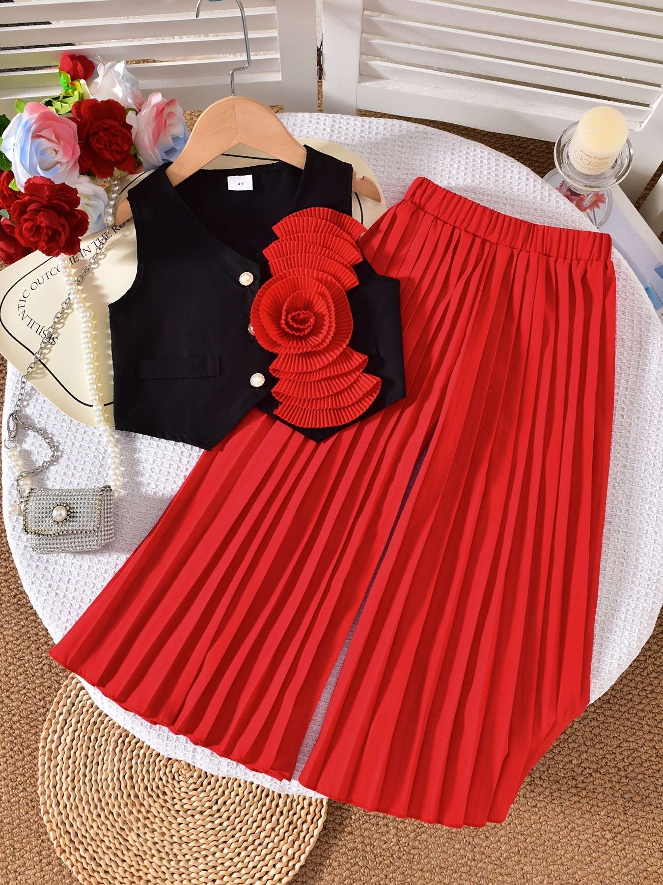 Girls' Summer Stylish Red Three-Dimensional Rose Flower