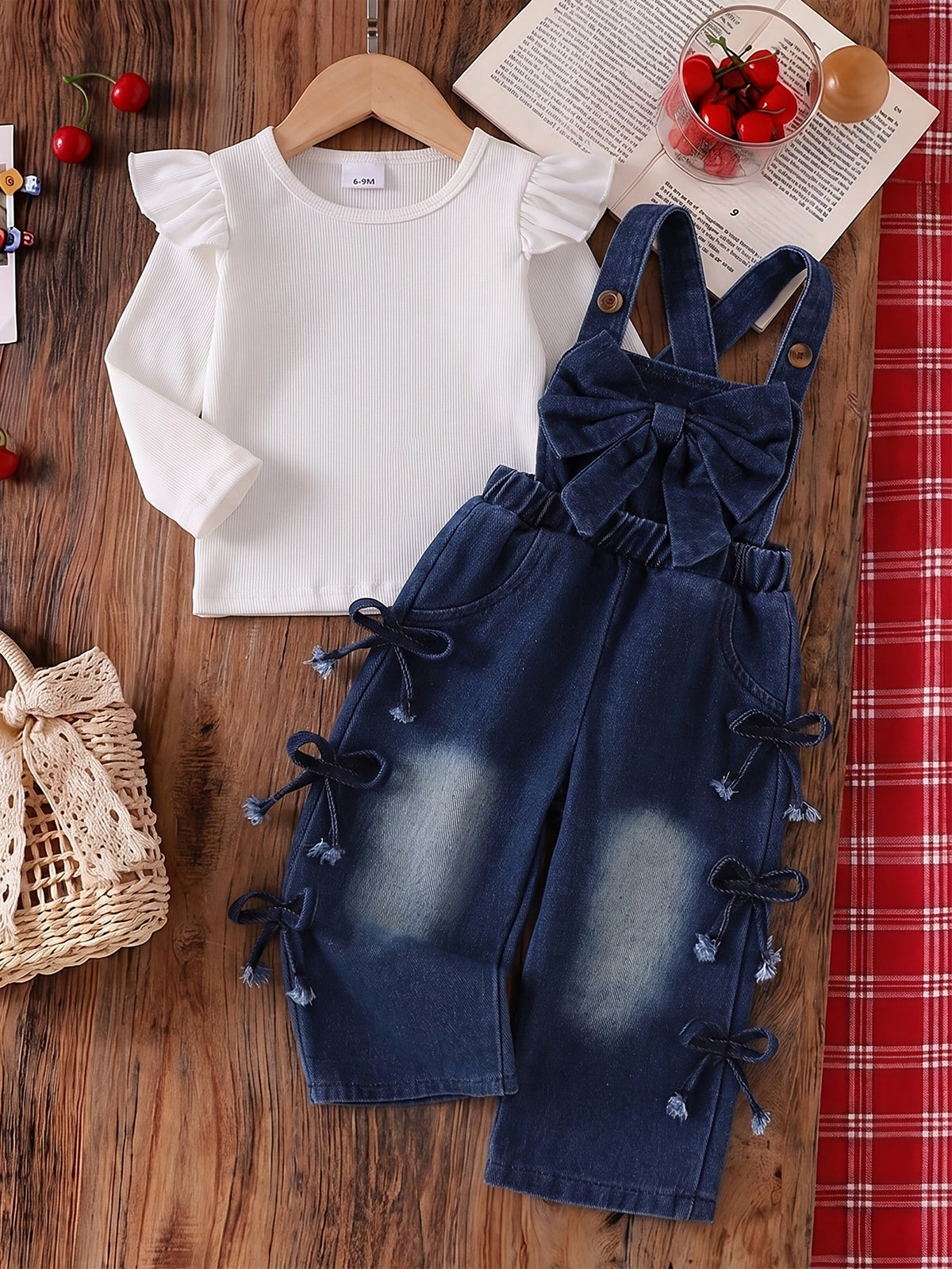 Girls' Preppy 2-Piece Set with Cable Raglan Top