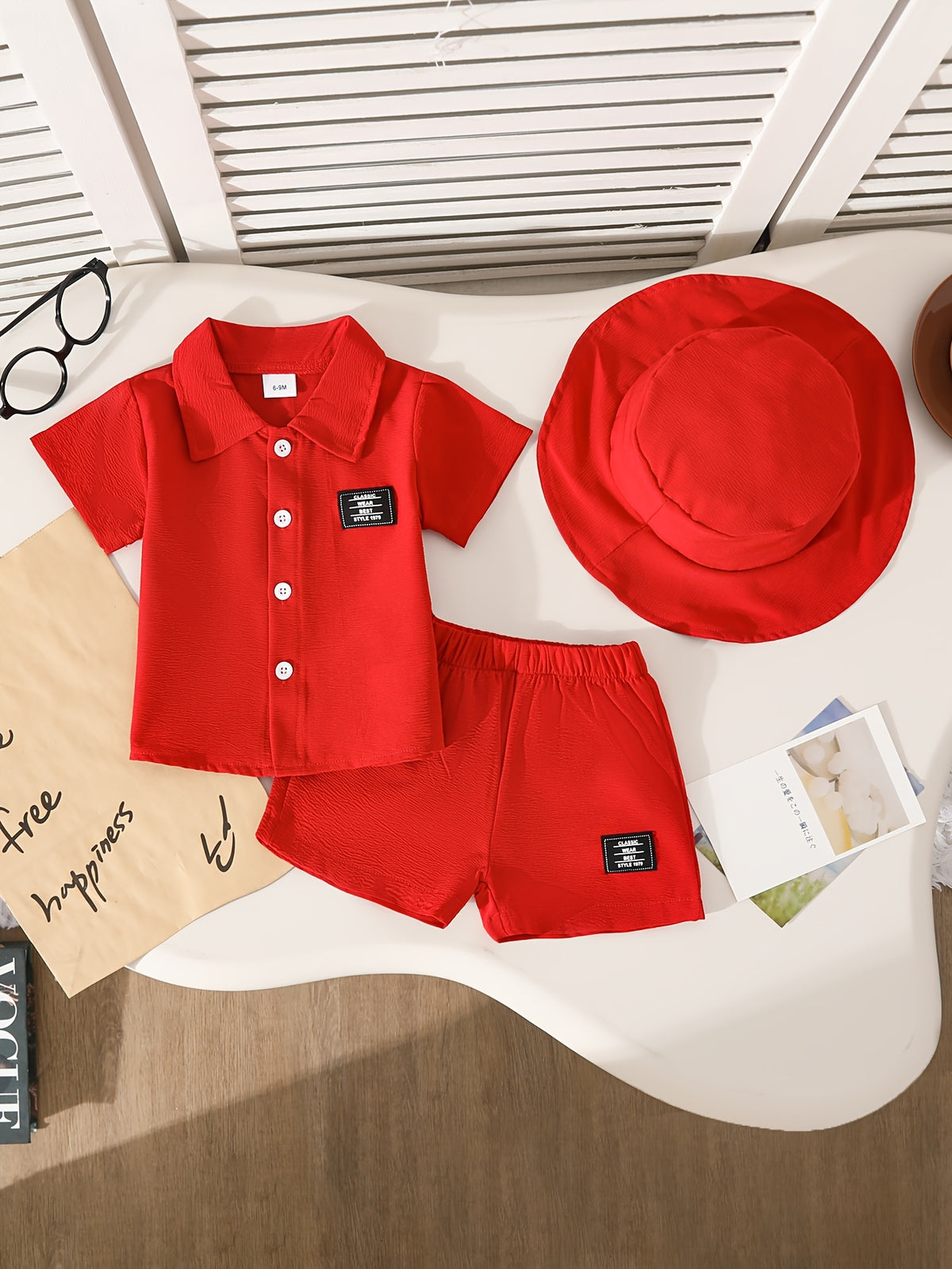Baby Boy Summer Shirt Shorts and Hat Set, Breathable Fabric