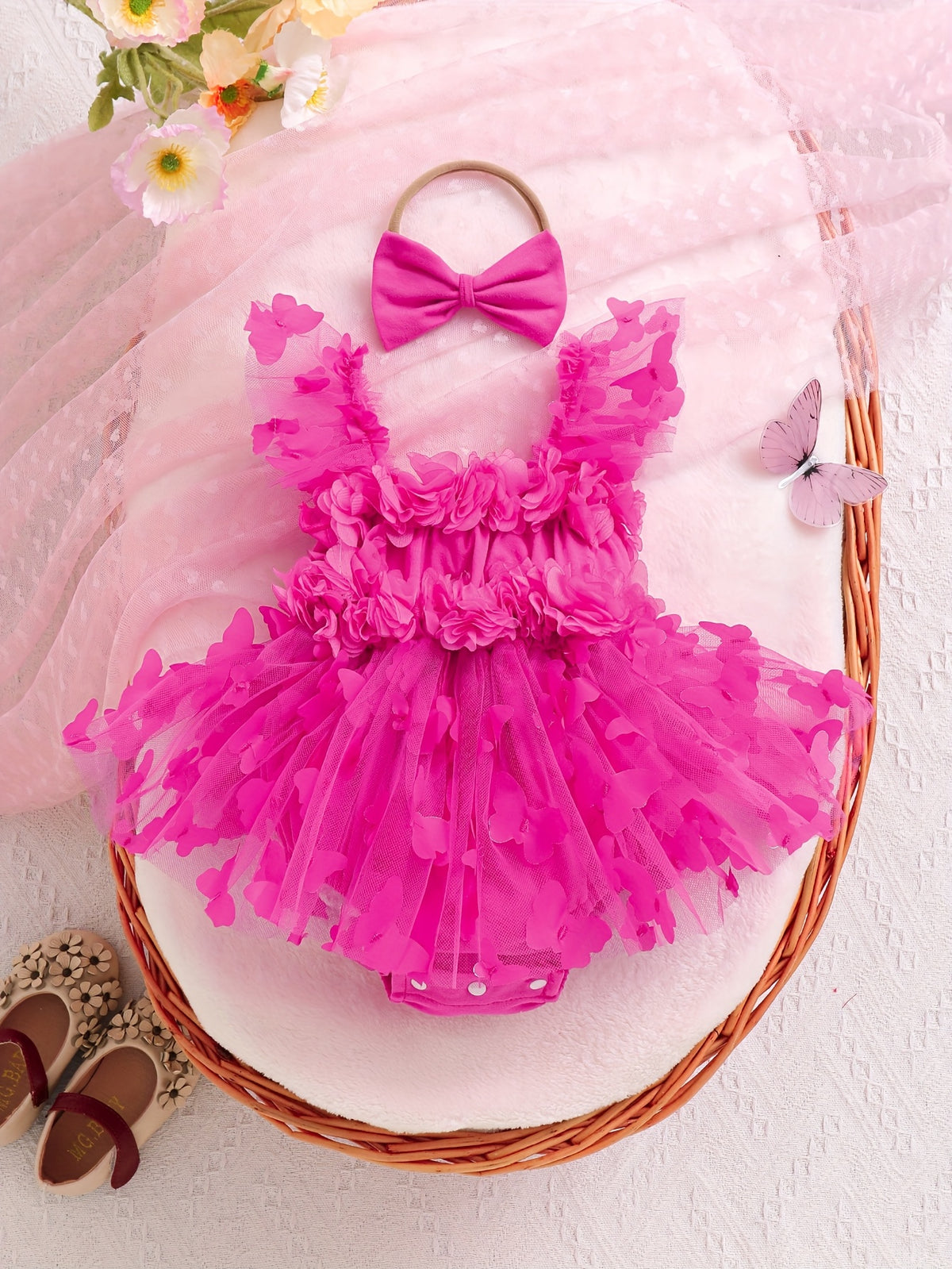 Baby Girl Party Dress Mesh Skirt Butterfly Jumpsuit