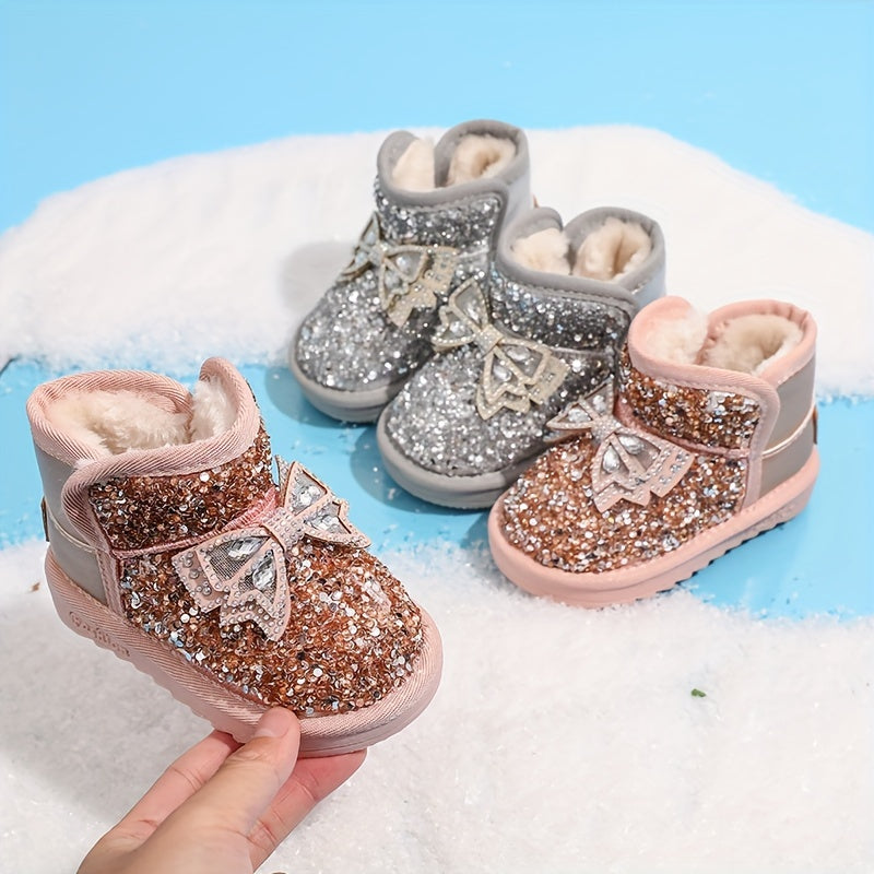 Girls' First Walkers Winter Snow Boots Suitable for Children & Babies - Thickened Warm Non-Slip Large Shoes with Upper & PVC Sole, Round Toe Winter Boots for Girls Learning to Walk