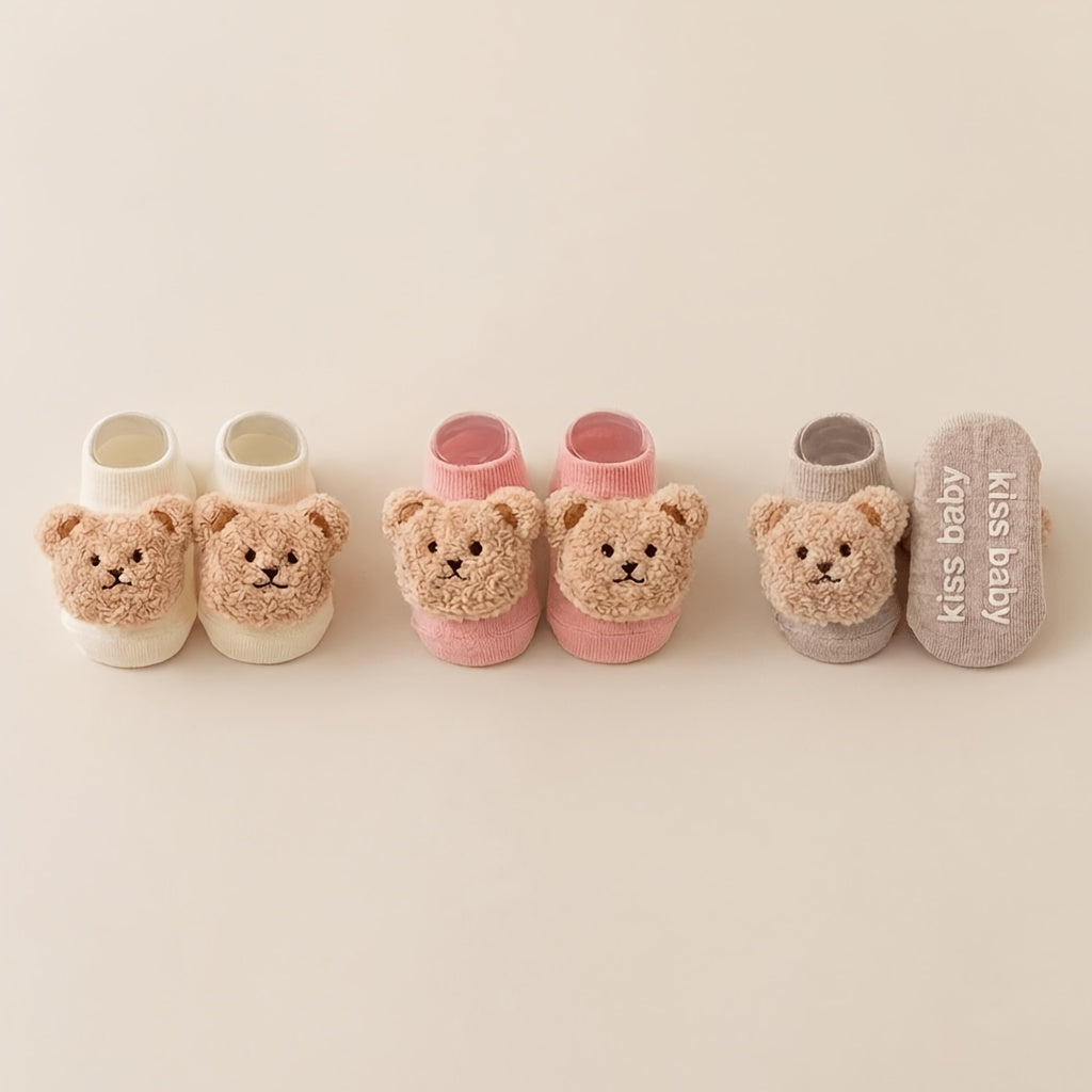 1 Pair of Spring/summer Bear Short Socks, Cartoon 3D Plush Doll Socks