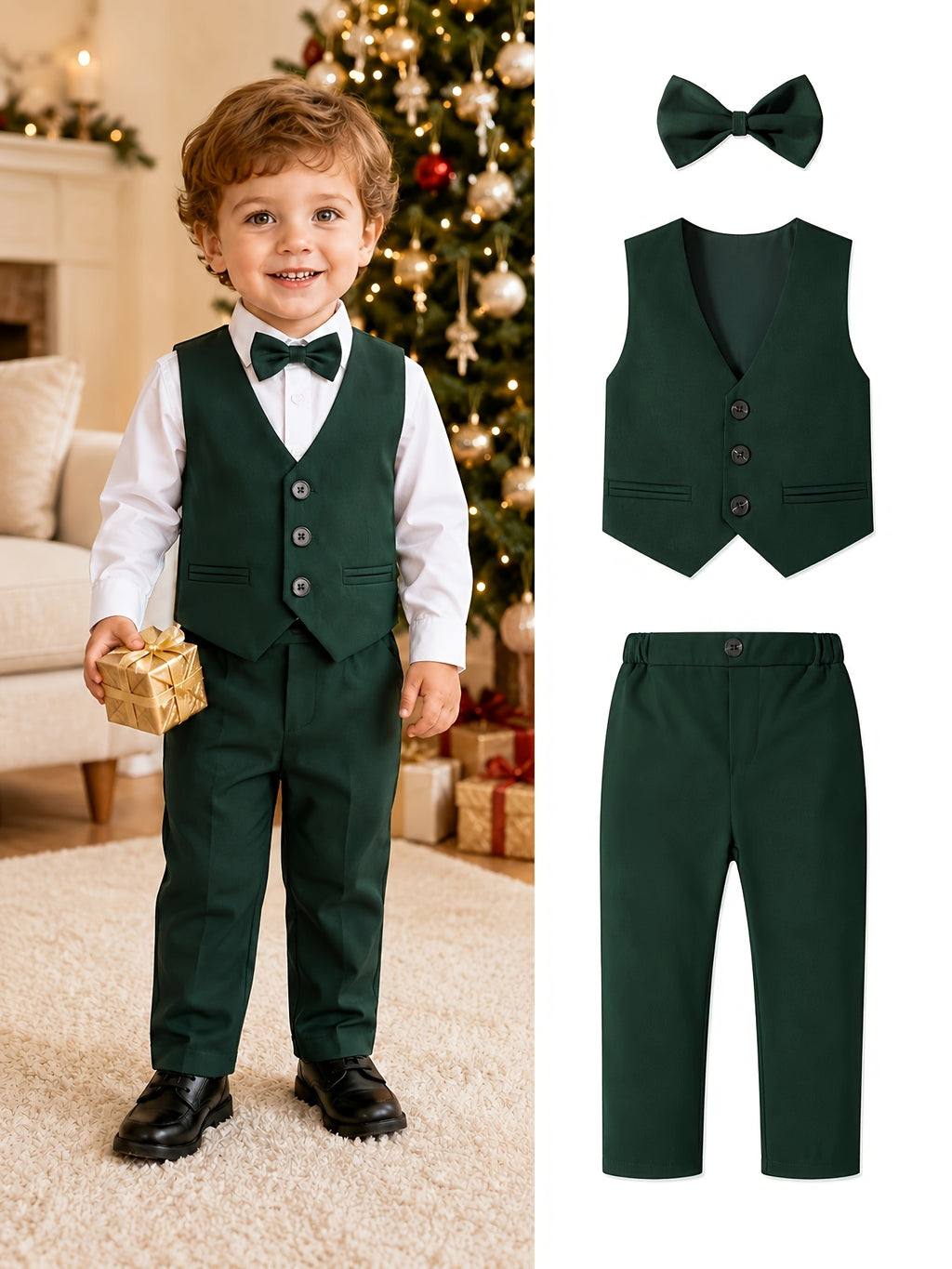 Boys' Vest Set, Solid Color Vest and Trousers Combo, Shirt Not Included, Formal Wear for Church Events, Anniversaries, Baptisms, Holiday Gatherings, and Wedding Guests