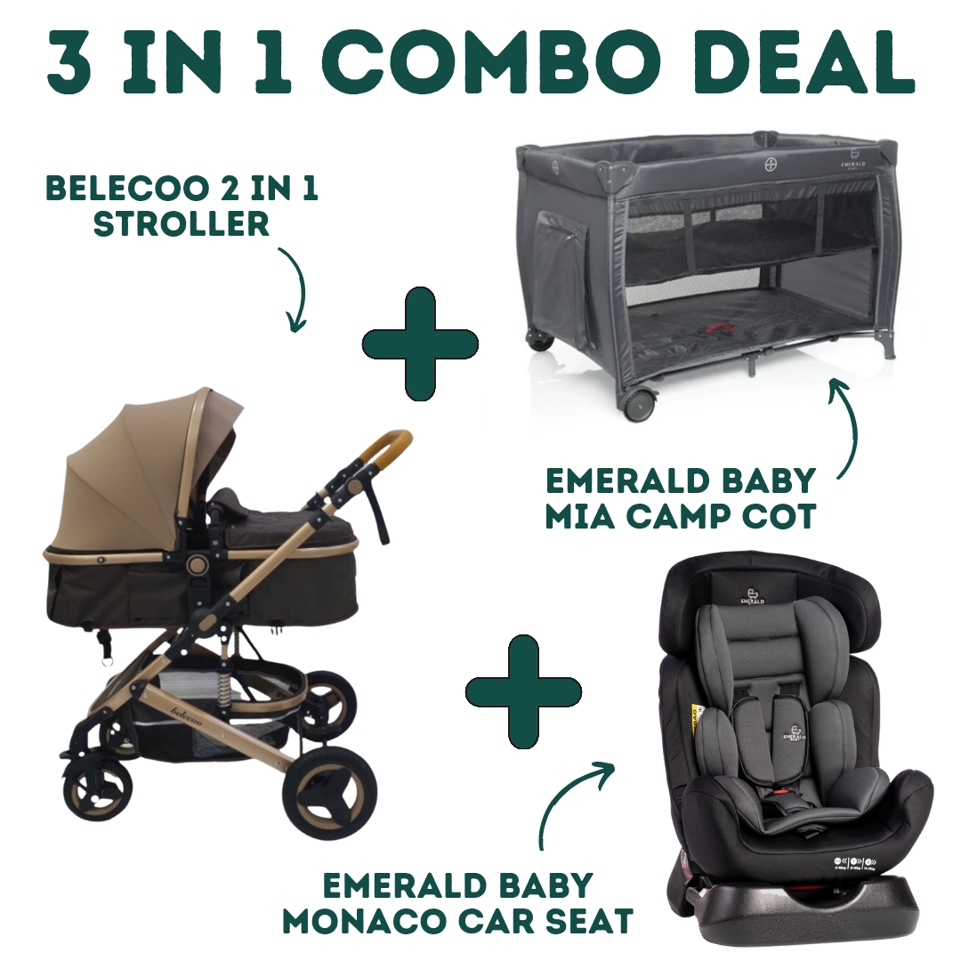 Emerald Baby Monaco Car Seat + Emerald Baby Sarah Camp Cot + Belecoo 2 in 1 Stroller (COMBO!)