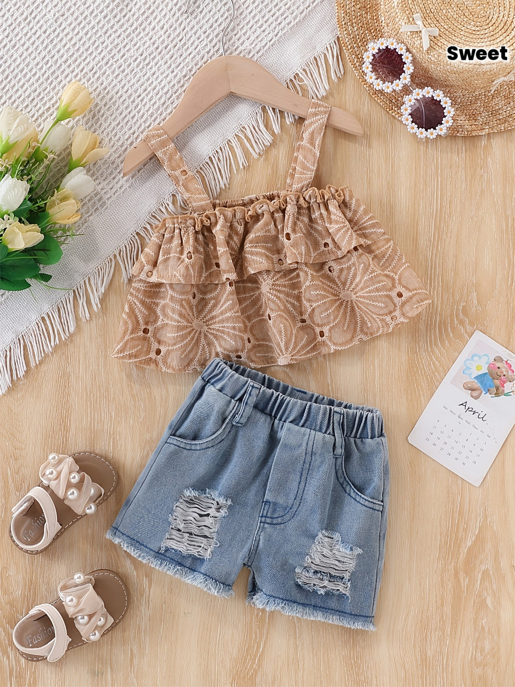 Baby Girl Two-Piece Set with Embroidered Ruffles
