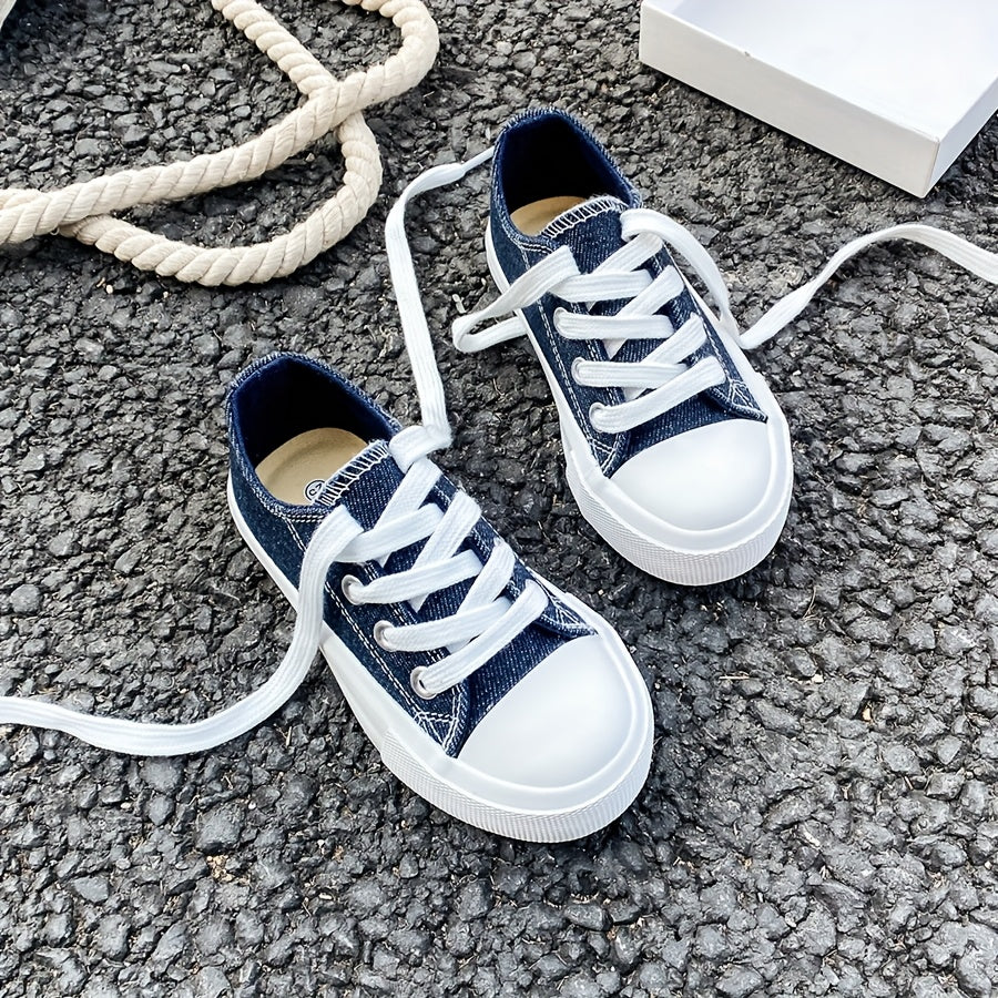 Fashion Solid Faux Denim Blue Canvas Shoes Sneakers Canvas Shoes Spring Autumn Style Korean Style Easy Boys Girls Shoes Fashion Low-Top Casual Lace-Up Track Shoes Classic Low-Top Canvas Shoes Trendy All-Match Casual Sports Skate Shoes