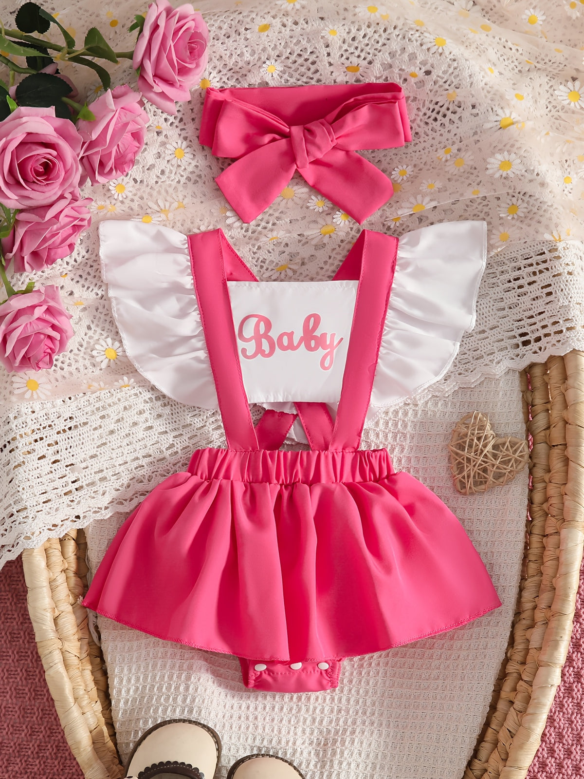 Romper Dress Letter Print With Matching Headscarf