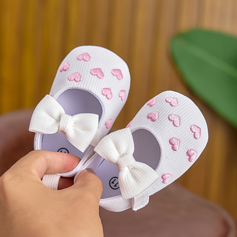 Spring and Autumn Four Seasons Baby Girl Princess Shoes, Suitable for 0-6-12 Months Flat Shoes, Soft Sole Cute Bow Heart Magic Tape Newborn Baby Girl Walking Shoes, Indoor and Outdoor Use, Baby/girl Shoe, Shoes For Girls, Shoes For Girl