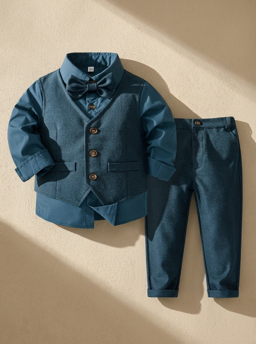 Spring/Autumn Boys' Gentleman Three-Piece Set: Vest, Long-Sleeve Lapel Shirt, and Casual Trousers