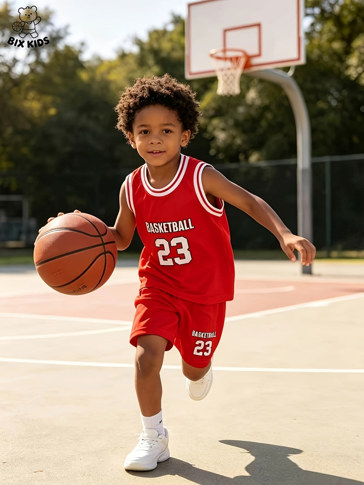 Boys' Summer Quick-Dry Sports Set, Red And White Ribbed Crew Neck Sleeveless Vest And Matching Shorts, Cool Breathable Non-Sweaty, for Outdoor