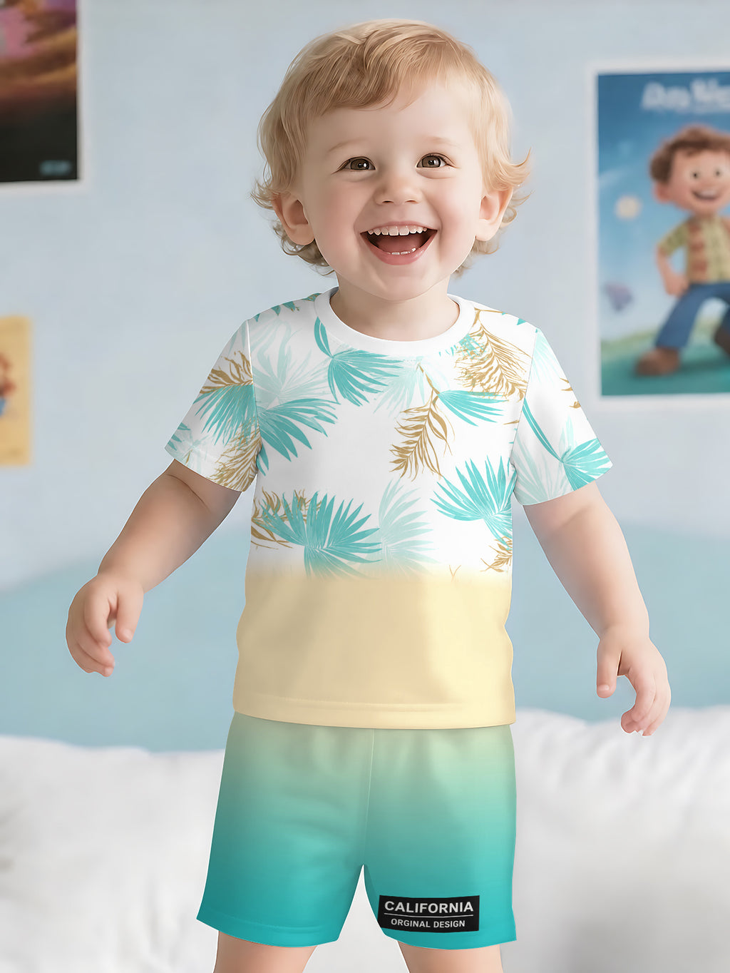 Boys' Shirt and Shorts Set Lightweight Printed Polyester