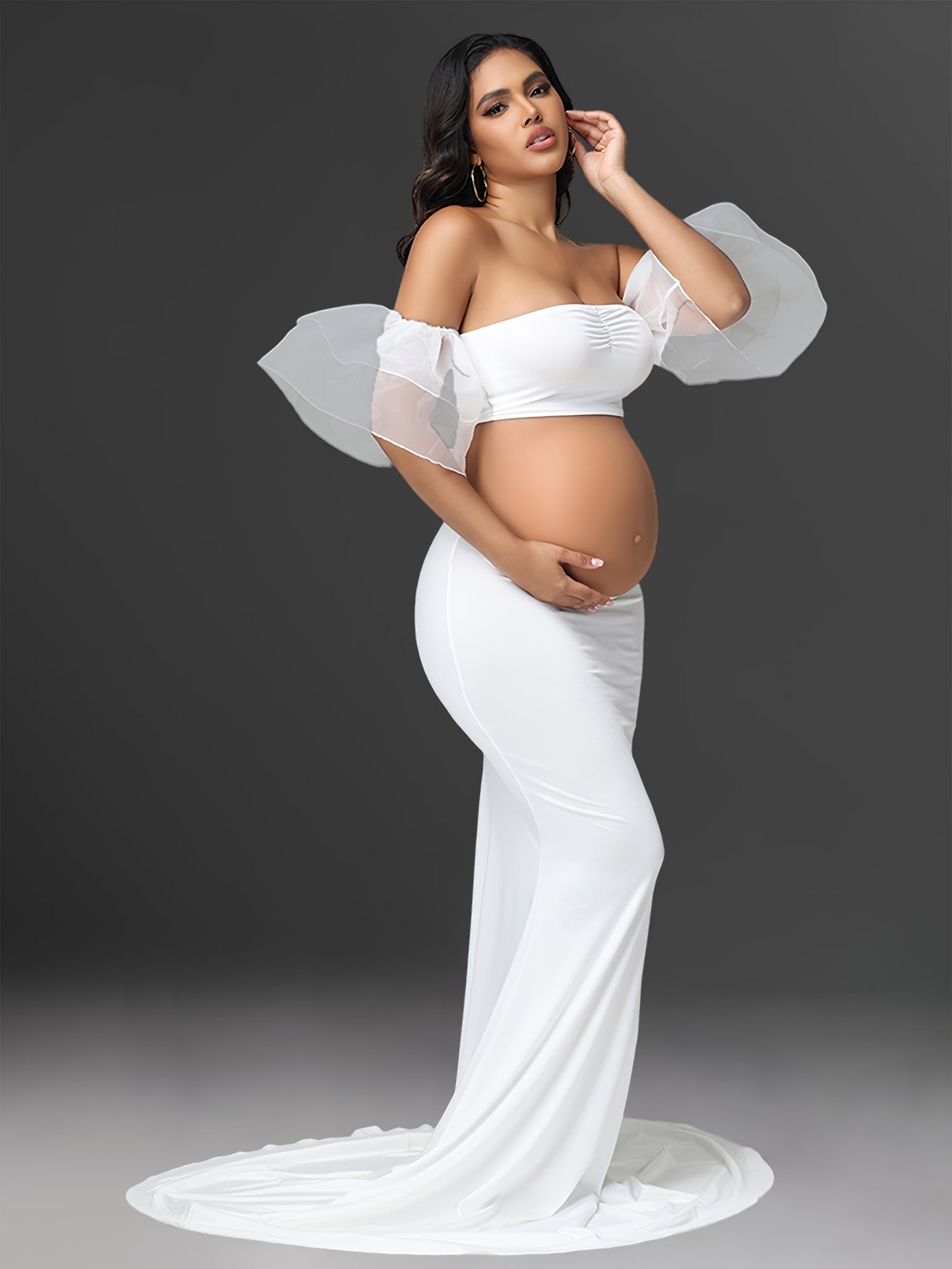 Maternity 2pcs Set: Organza Sleeveless Tube Top and Mermaid Skirt Hem Maternity Shower Gown