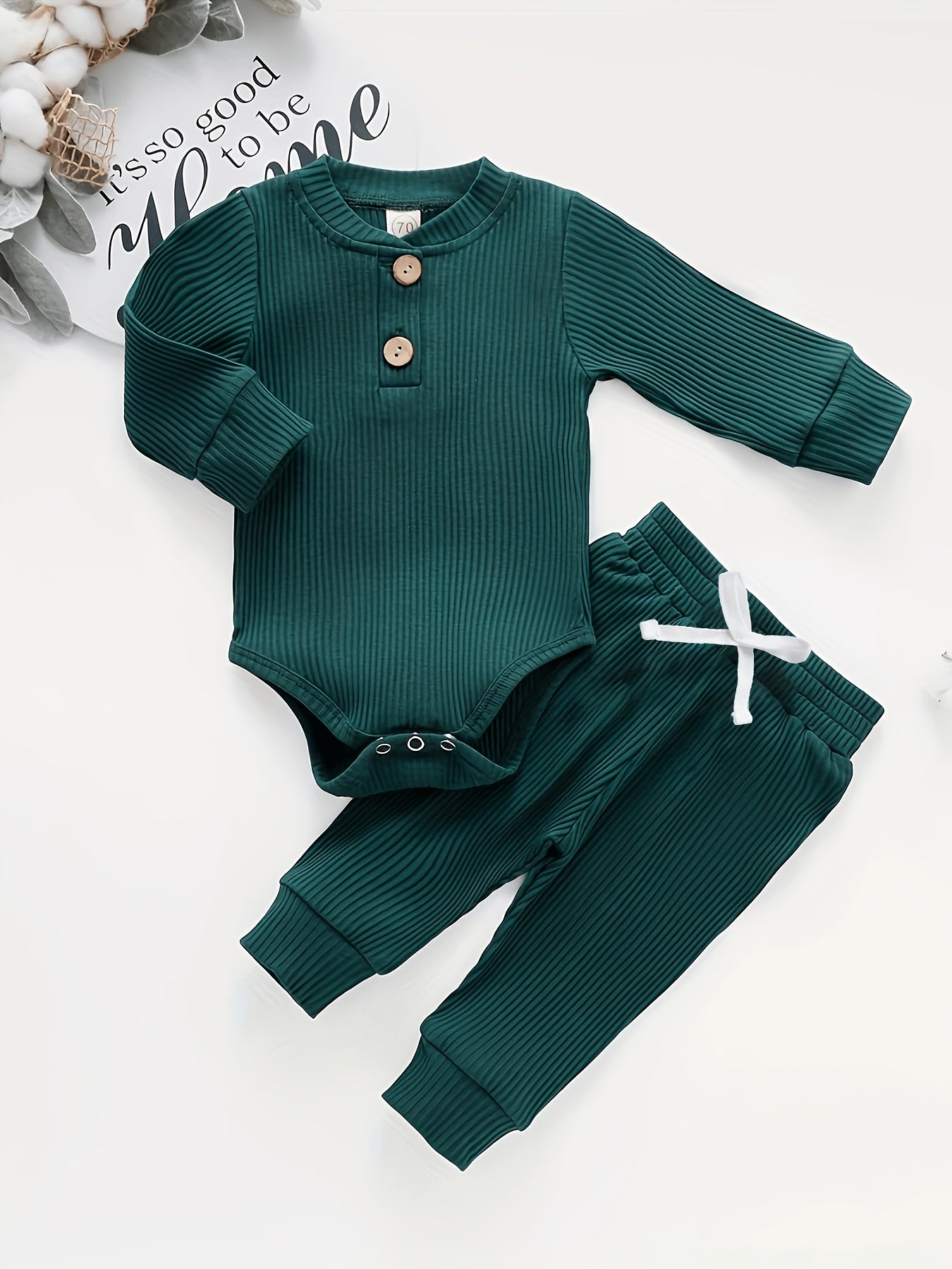 TXF100835 Newborn Baby Boys & Girls Clothing Set, Ribbed Top Neutral Style Kids Solid Color Long Sleeve Shirt and Pants 2pcs, Perfect for Outdoor