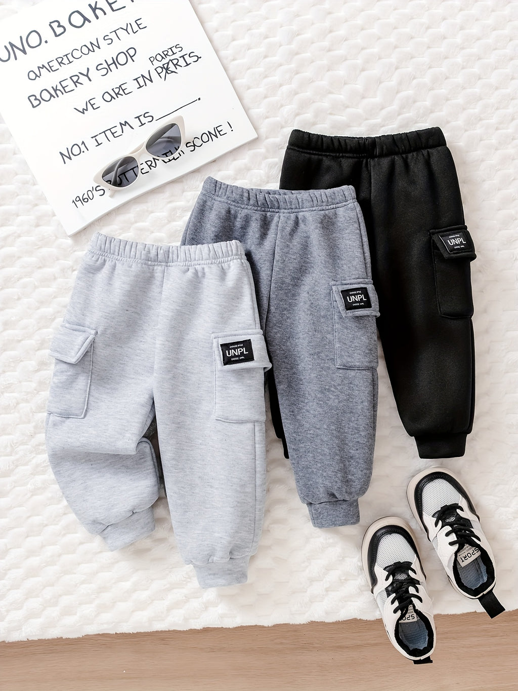 New Autumn/Winter 3pcs Boys' Cargo Pants Set with Pockets + Long Pants, Suitable for Daily Wear and Sports, Perfect for Outdoor