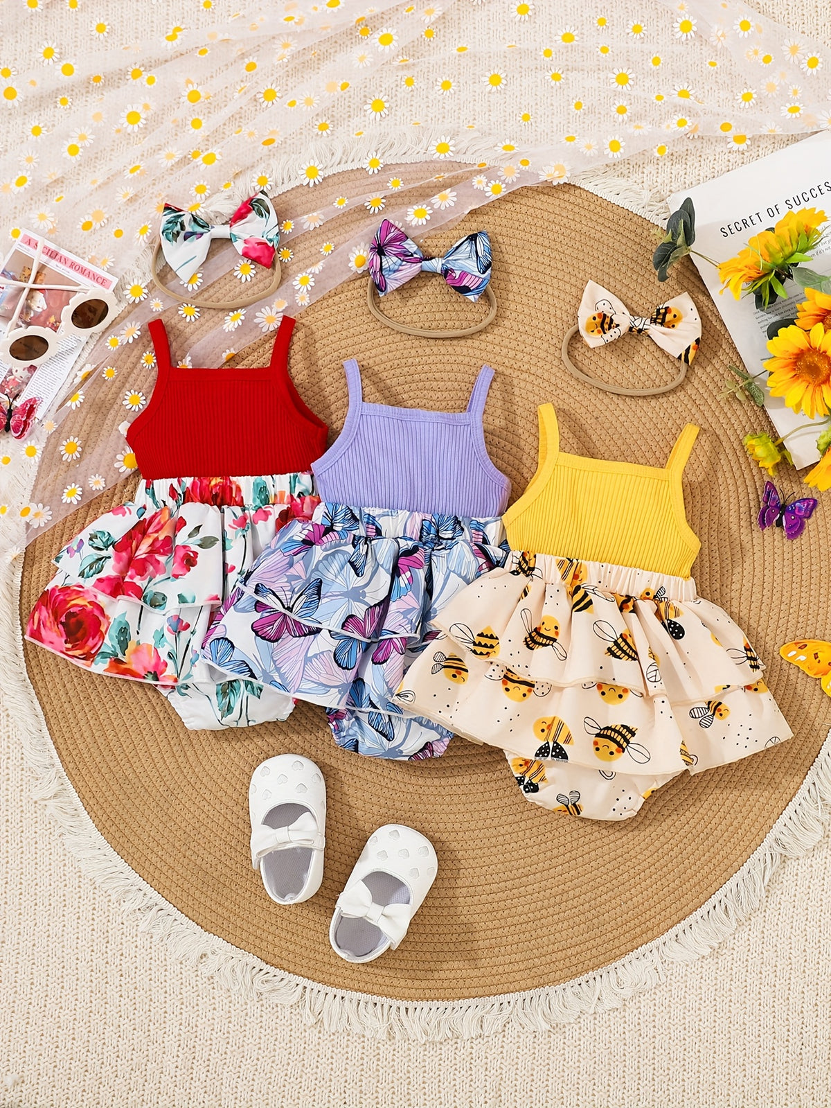 Baby Bodysuit Set – Ribbed Sleeveless Butterfly Style