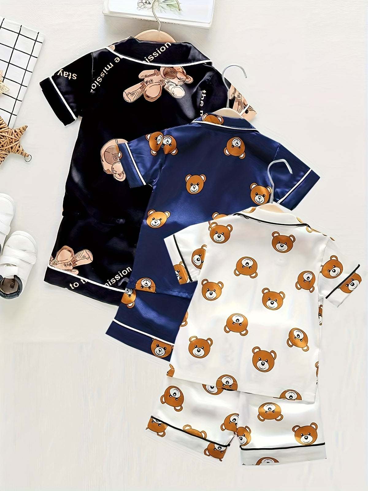 3 sets - 6pcs Boys' Fashion Cartoon Short Sleeve Open Front Pajama Set