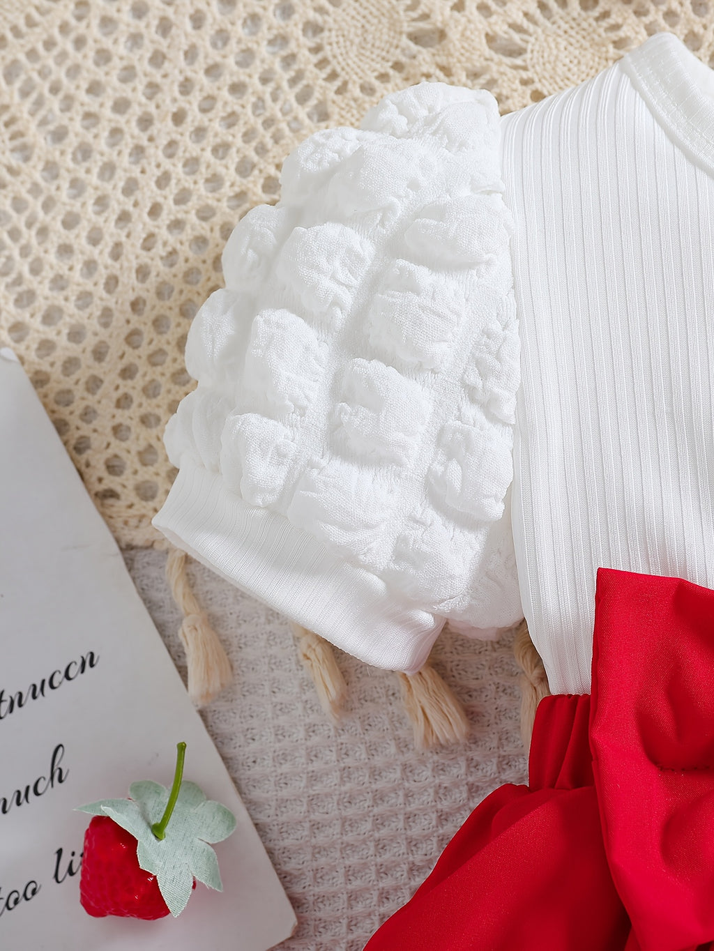 Baby Girl Bodysuit with Strawberry Bow Hair Accessory