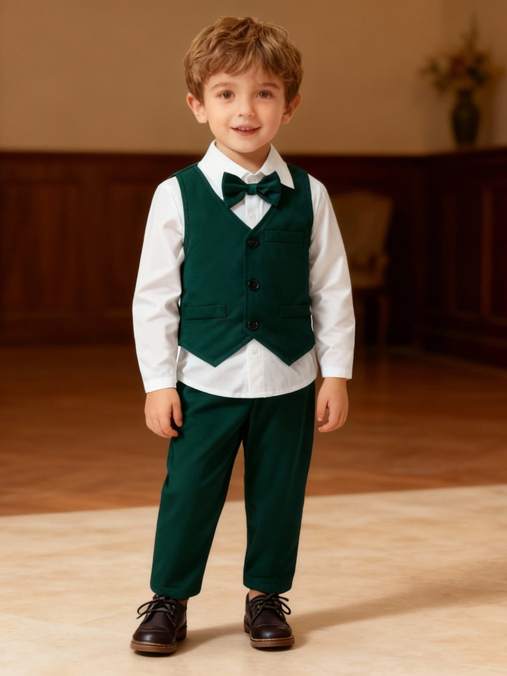 [3Pcss Set] Boys' Gentleman Bow Tie Outfit, Shirt, Vest And Pants 3Pcss Set Boys' Gentleman Suit Spring Autumn, Halloween