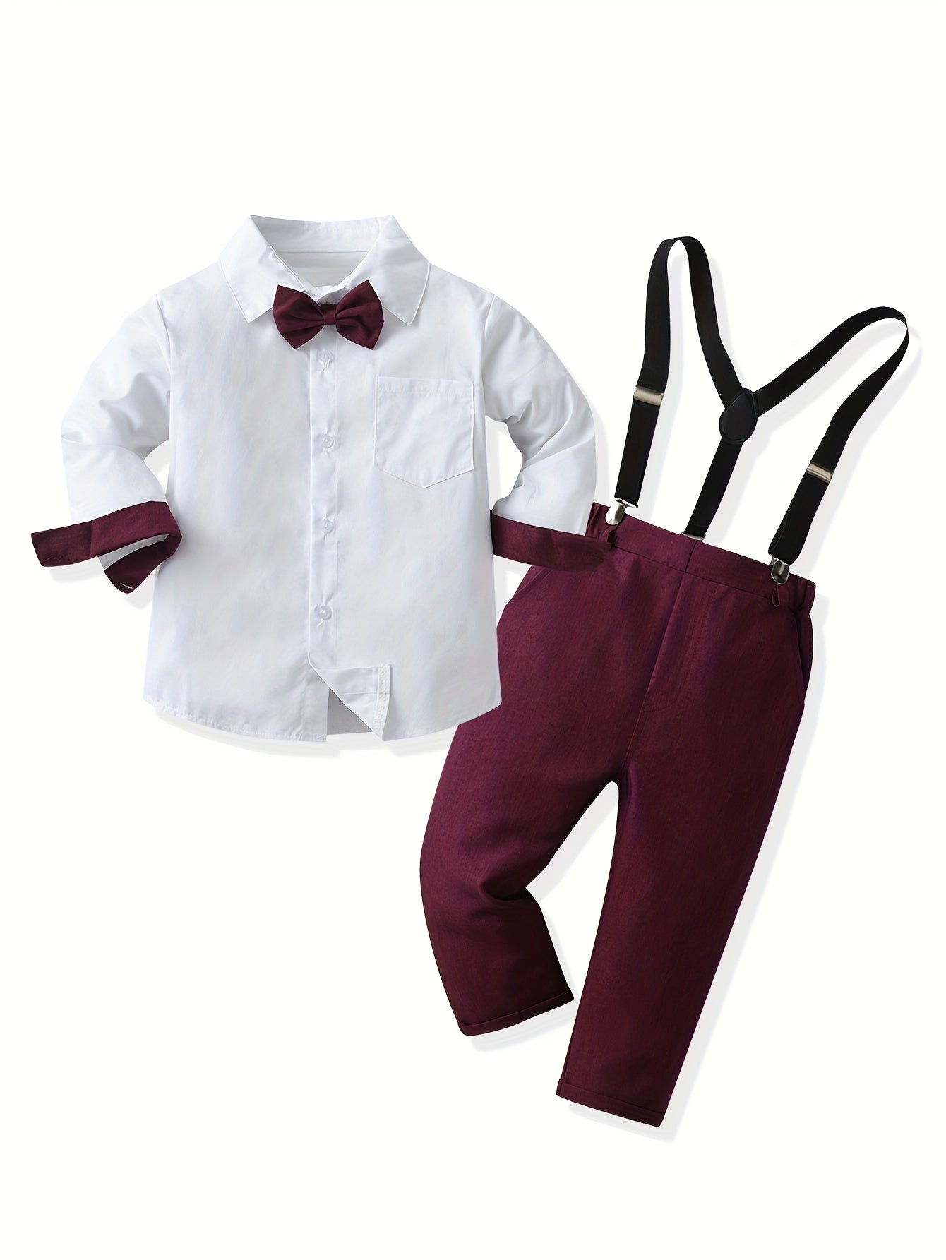 Boys' Spring Autumn Solid Color Long Sleeve Dress Suit, Gentleman Trousers Set, Kids Shirt Dress 4pcs Outfit, Boys' Spring Festival Gentleman Party Dress, Long Sleeve Suit
