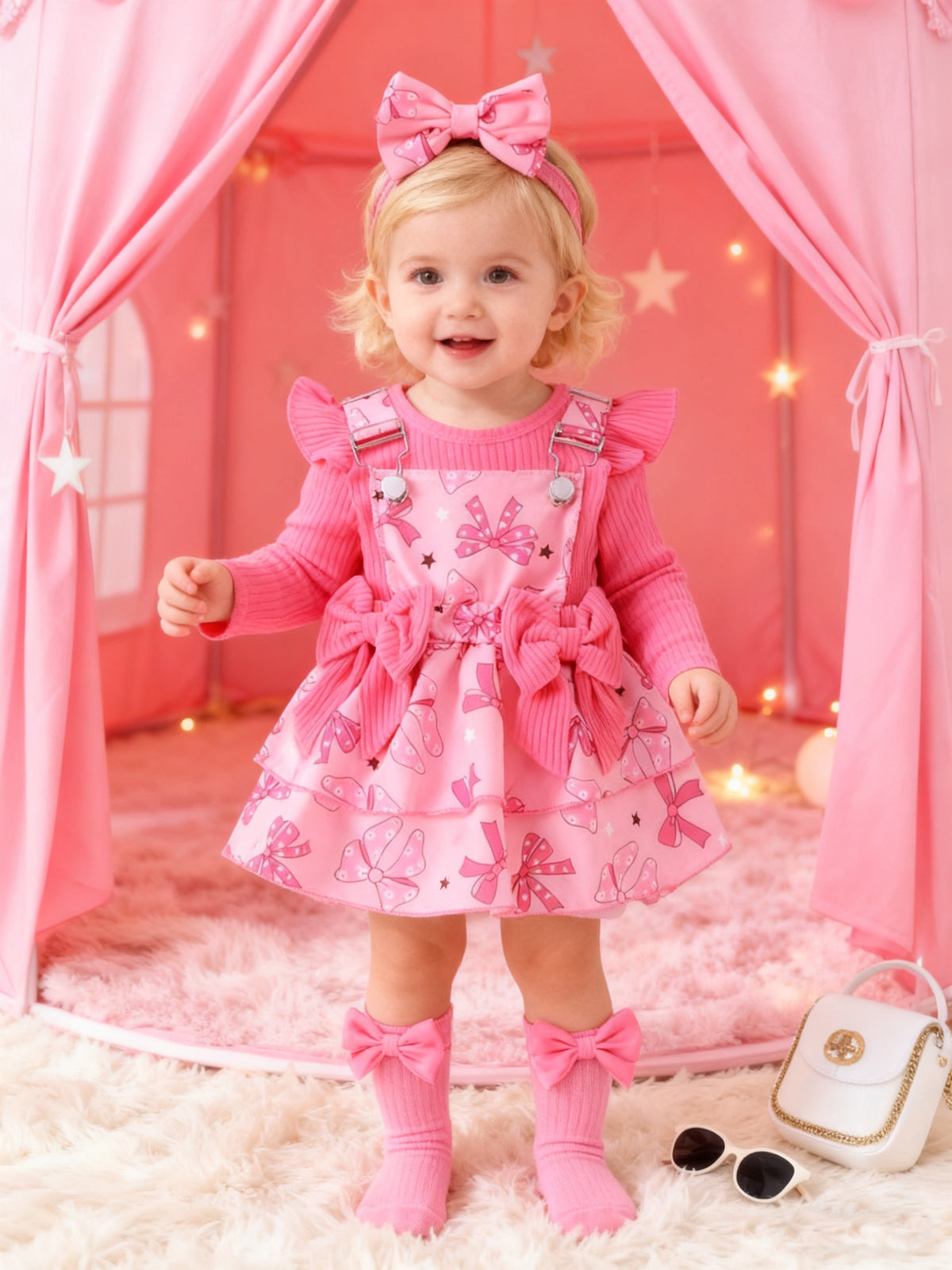 Baby Girl Dress Set with Snap Bodysuit and Bow Skirt