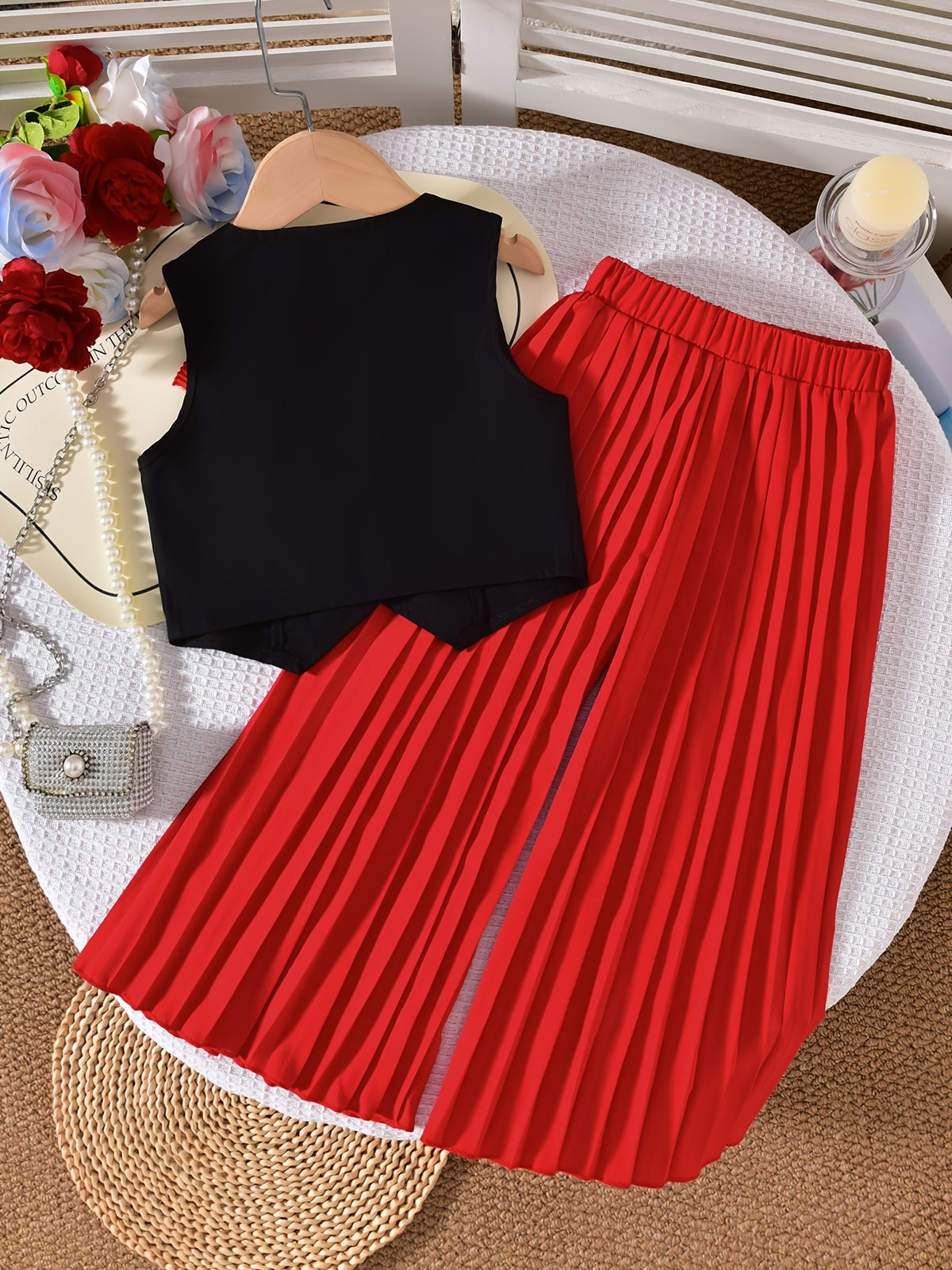 Girls' Summer Stylish Red Three-Dimensional Rose Flower
