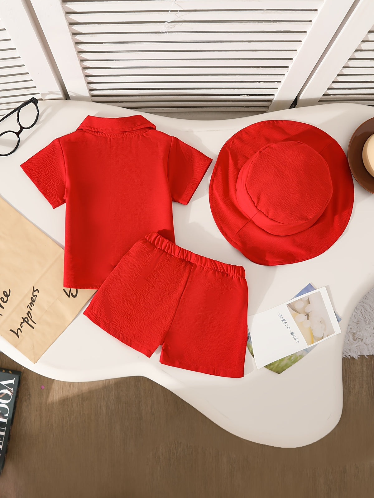 Baby Boy Summer Shirt Shorts and Hat Set, Breathable Fabric
