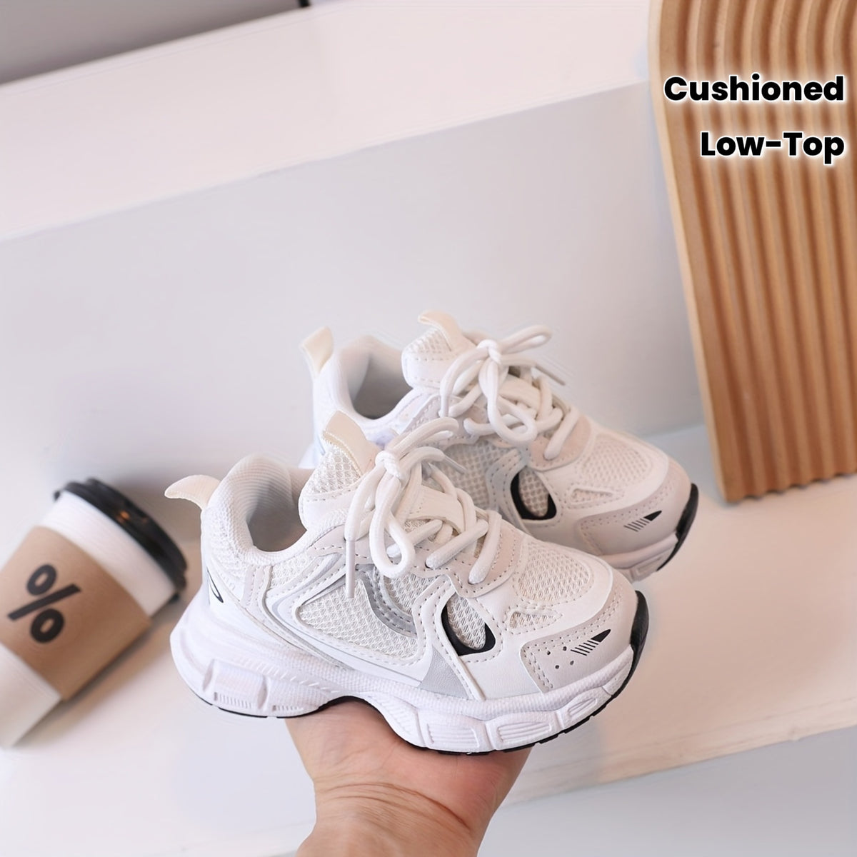 1 Pair Boys & Girls Sneakers Compatible for & - Low-Top Lace-Up/ Closure, Breathable Netted Shoe with Cushioned TPR Sole, All- Casual Shoes with Letter/Number/Stripes Print ( Learning to Walk)