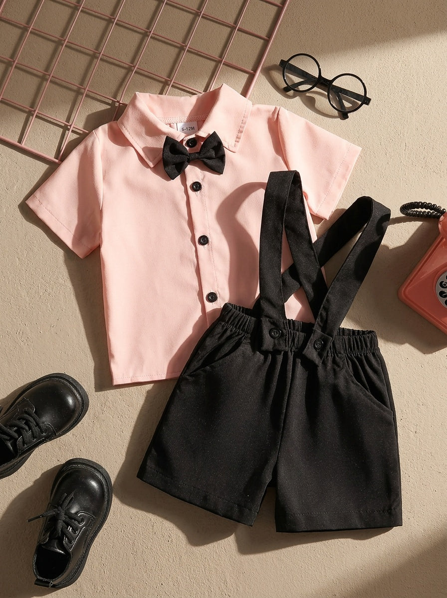 Boys' Shirt and Suspender Shorts Set with Bow Tie