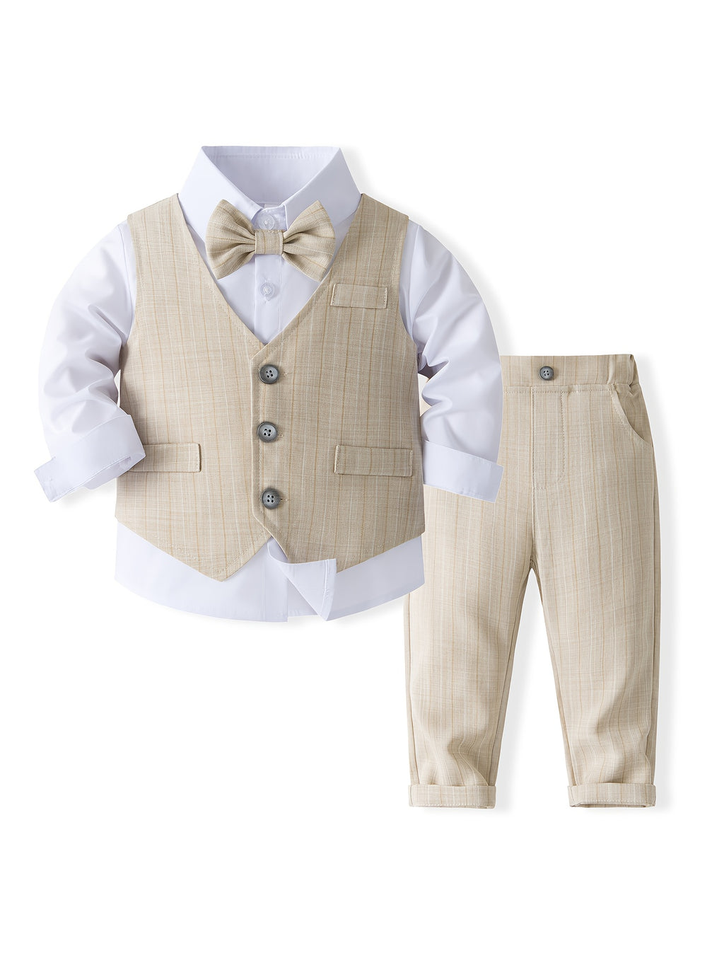 Baby Birthday Party Gentleman Suit Children'S Wear. Children'S Fashionable Wedding Banquet Suit. Boys' Shirt And Vest And Trousers And Bow Tie Fashionable Set. Infant Formal Photography Suit Children'S Wear
