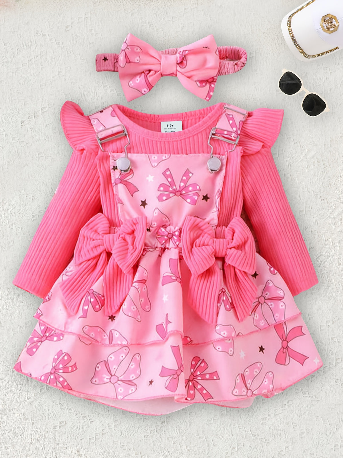 Baby Girl Dress Set with Snap Bodysuit and Bow Skirt